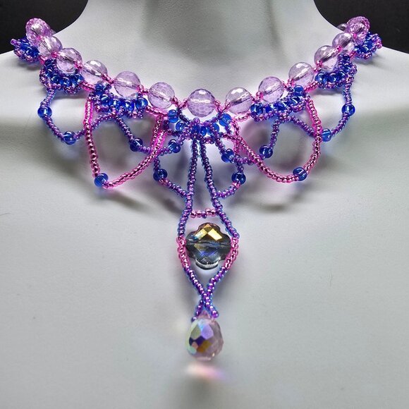 Handmade Jellyfish inspired 925 Sterling Silver Necklace Earring Set Purple/Pink - Picture 5 of 12